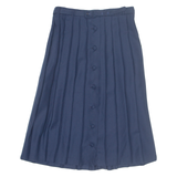 Belted Womens Pleated Skirt Blue Midi M