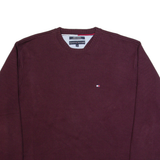 TOMMY HILFIGER Mens Jumper Maroon Tight Knit XL