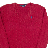 RALPH LAUREN SPORT Womens Jumper Red V-Neck Cable Knit XL