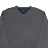 TOMMY HILFIGER Mens Jumper Grey V-Neck Tight Knit L