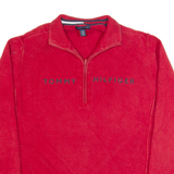 TOMMY HILFIGER Womens Jumper Red 1/4 Zip Tight Knit XL