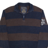 NAUTICA Mens Patterned Jumper Brown Striped 1/4 Zip Tight Knit M