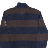 NAUTICA Mens Patterned Jumper Brown Striped 1/4 Zip Tight Knit M