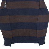NAUTICA Mens Patterned Jumper Brown Striped 1/4 Zip Tight Knit M