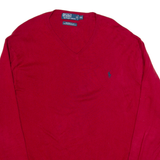 POLO RALPH LAUREN Mens Jumper Red V-Neck Tight Knit 2XL