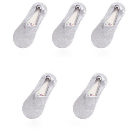 Anyfootwear 5 Pairs Women's Lace Flower Invisible Ankle Socks Size 5-9 Grey Breathable Anti-Slip Non-Skid Low Cut Fashion Socks