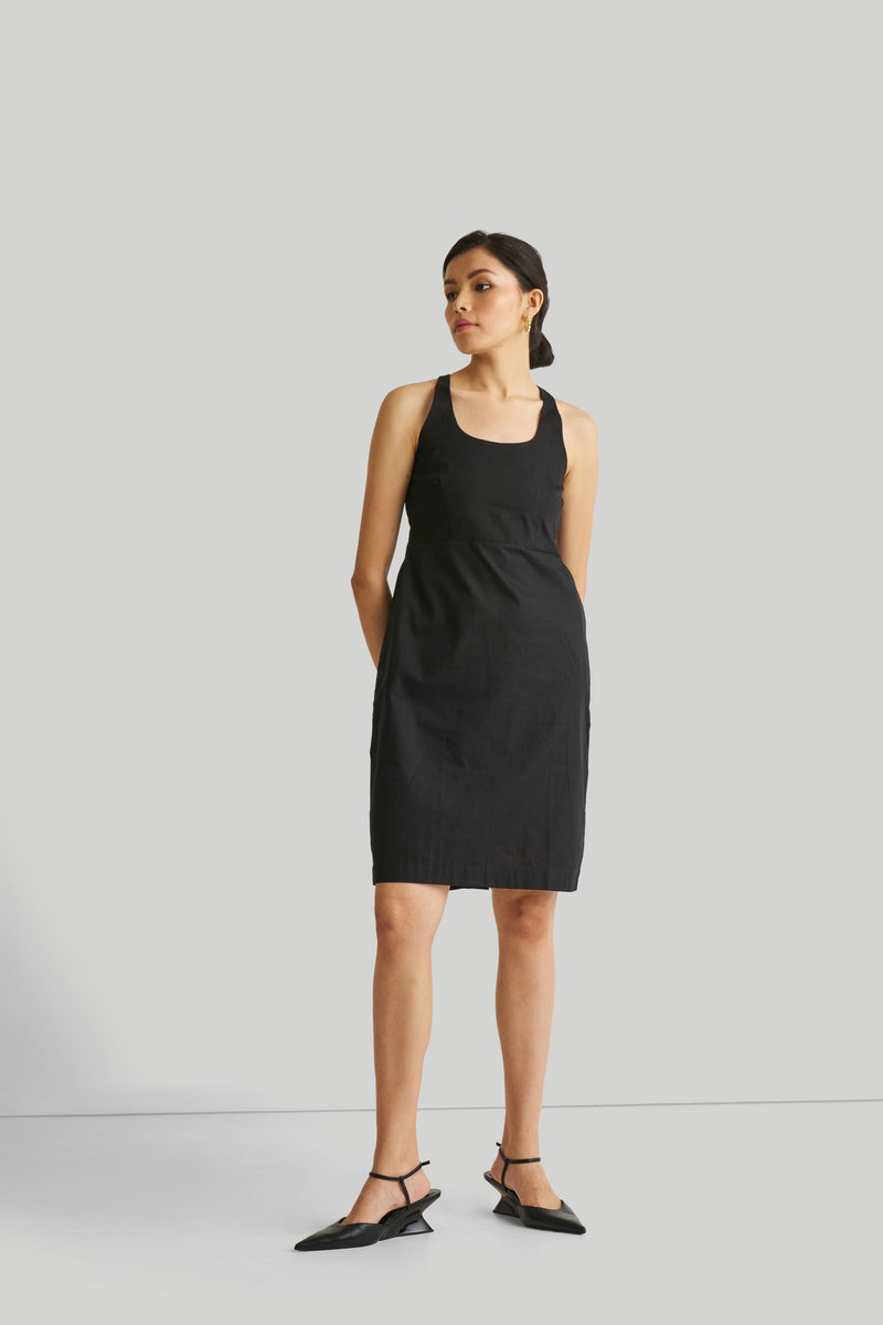 Fitted Knee Length Dress in Black