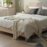Anycozy Beige Faux Cashmere Throw Blanket Nordic Knit Plaid – Soft Warm Decorative Couch & Bed Cover