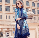 Anyyou 100% Merino Wool Navy Blue Silk Satin Large Winter Scarf Pashmina Shawl Bandana Perfect For Women Ladies Fashion Style