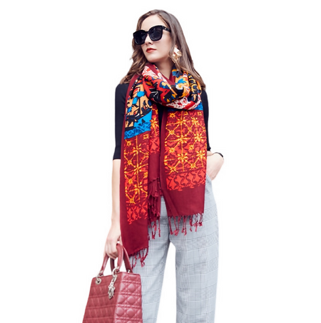 Anyyou 100% Merino Wool Multi-Color Tribal Silk Satin Large Winter Scarf Pashmina Shawl Bandana Perfect For Women Ladies Fashion Style
