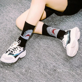 Anyfootwear 5 Pairs Unisex Shark Print Sports Socks Size 4-9 Black Long Cotton Knitted Breathable Hip-Hop Skateboard Casual Fashion Socks