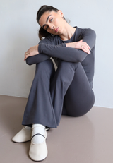 Organic Cotton Flared Leggings, Charcoal