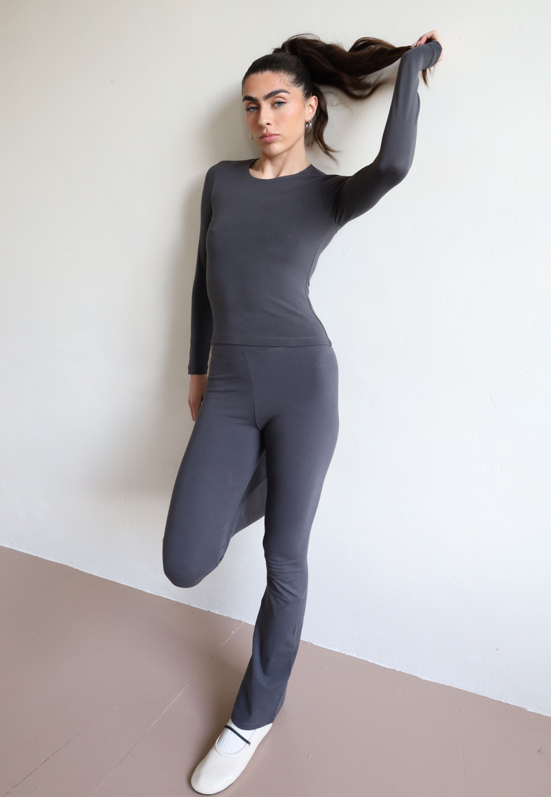 Organic Cotton Flared Leggings, Charcoal