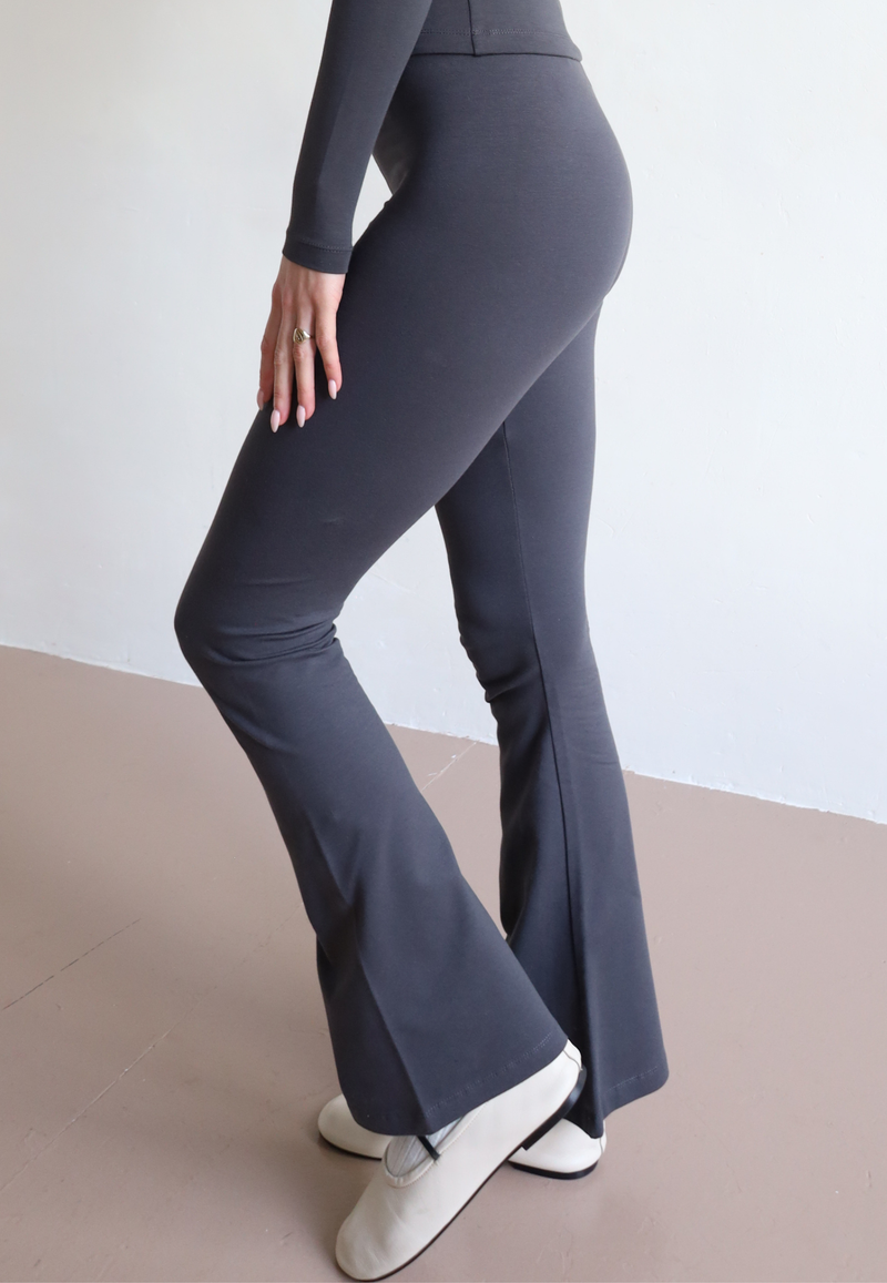 Organic Cotton Flared Leggings, Charcoal
