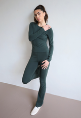 Organic Cotton Flared Leggings, Forest Green