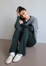 Organic Cotton Flared Leggings, Forest Green