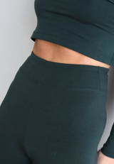 Organic Cotton Flared Leggings, Forest Green