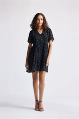 Floral Short Tiered Dress in Dark Blue