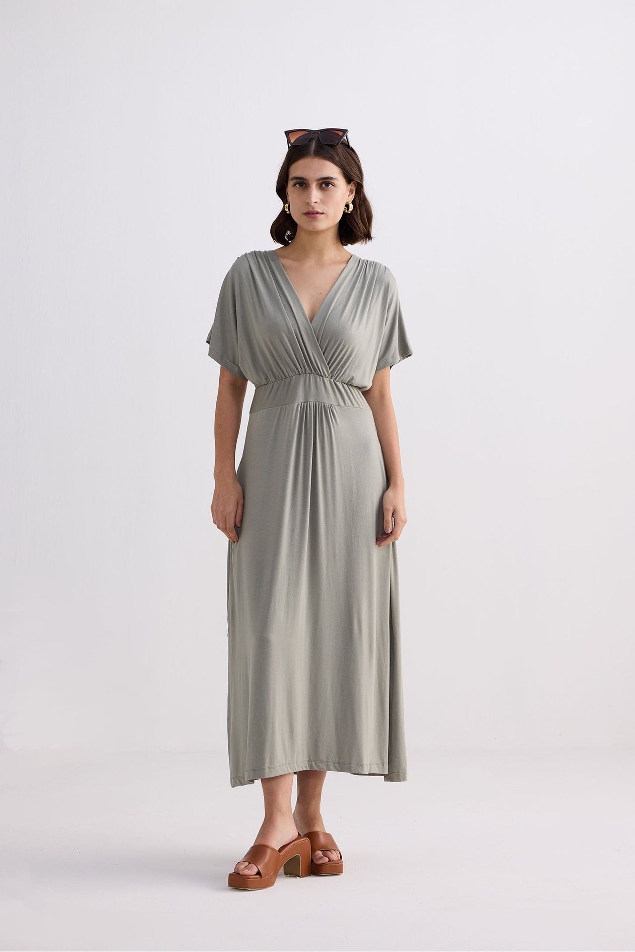flowy maxi wrap dress Sandswept Paisley Maxi Dress Natural/Brown / L