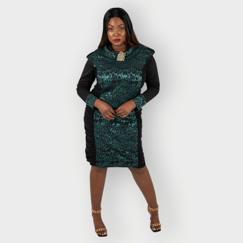 Sierra Forest Night Leopard Brocade Jacquard Dress Made to Order