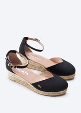 Formiga Black Canvas Ankle Strap Women Espadrille Wedges