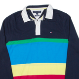 TOMMY HILFIGER Custom Fit Mens Polo Shirt Blue Striped Long Sleeve M
