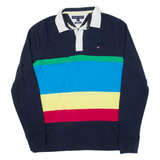 TOMMY HILFIGER Custom Fit Mens Polo Shirt Blue Striped Long Sleeve M