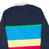 TOMMY HILFIGER Custom Fit Mens Polo Shirt Blue Striped Long Sleeve M