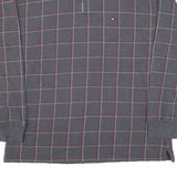 TOMMY HILFIGER Mens Polo Shirt Grey Check Long Sleeve 2XL