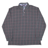 TOMMY HILFIGER Mens Polo Shirt Grey Check Long Sleeve 2XL