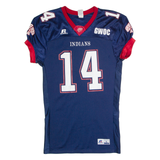 RUSSELL ATHLETIC Indians #14 American Football Mens Jersey Blue USA V-Neck M