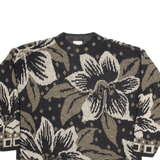 CLASSIC ELEMENTS Womens Patterned Jumper Beige Floral Tight Knit M