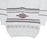 HAODELI Mens Patterned Jumper Grey Striped V-Neck Tight Knit L