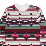 BLAIR Mens Patterned Jumper Maroon Striped Tight Knit L