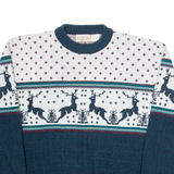 FLATIRON MILLS Mens Patterned Jumper White Crazy Pattern Tight Knit L