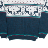 FLATIRON MILLS Mens Patterned Jumper White Crazy Pattern Tight Knit L