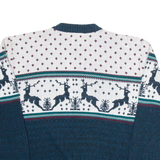 FLATIRON MILLS Mens Patterned Jumper White Crazy Pattern Tight Knit L