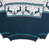 FLATIRON MILLS Mens Patterned Jumper White Crazy Pattern Tight Knit L