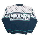 FLATIRON MILLS Mens Patterned Jumper White Crazy Pattern Tight Knit L