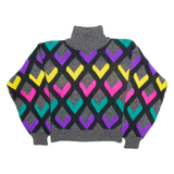 MISTER NOAH Womens Jumper Grey Argyle Tight Knit S