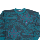 CONTE OF FLORENCE Womens Patterned Jumper Green Crazy Pattern Tight Knit Wool L