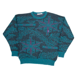 CONTE OF FLORENCE Womens Patterned Jumper Green Crazy Pattern Tight Knit Wool L