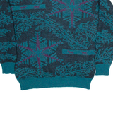 CONTE OF FLORENCE Womens Patterned Jumper Green Crazy Pattern Tight Knit Wool L