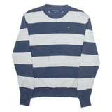 TOMMY HILFIGER Mens Patterned Jumper Grey Striped Tight Knit S