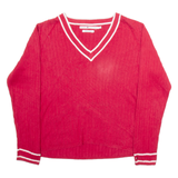TOMMY HILFIGER Mens Jumper Red V-Neck Tight Knit L