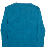 TOMMY HILFIGER Womens Jumper Blue V-Neck Cable Knit M