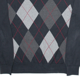 TOMMY HILFIGER Mens Jumper Grey Argyle V-Neck Tight Knit M