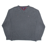 TOMMY HILFIGER Mens Jumper Grey V-Neck Tight Knit XL