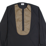 KEZEM Tunic Mens Plain Shirt Black Long Sleeve M