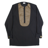 KEZEM Tunic Mens Plain Shirt Black Long Sleeve M